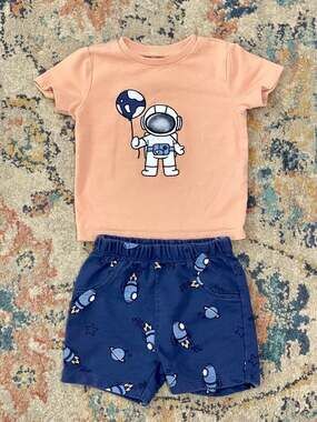 Pekkle 9M Baby Boy Astronaut T-Shirt and Rocket Shorts Set